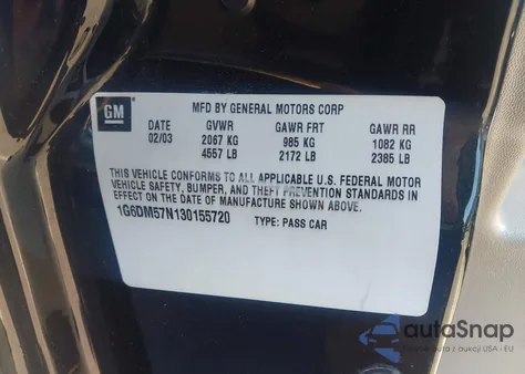 2003 Cadillac Cts Standard z USA, uszkodzony, nr VIN 1G6DM57N130155720